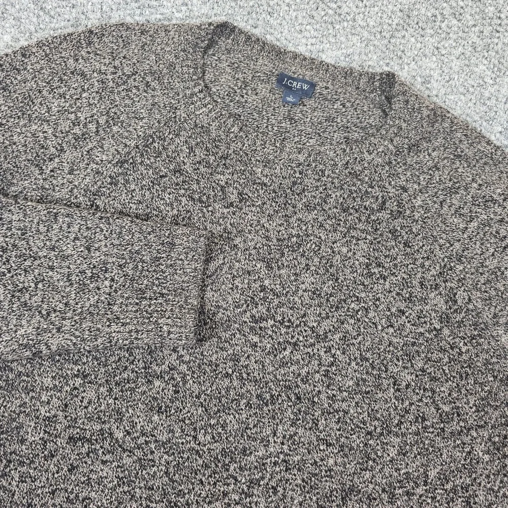 J.Crew Mens Large Lambswool Blend Marled Knit‎ Crewneck Sweater Black Raglan